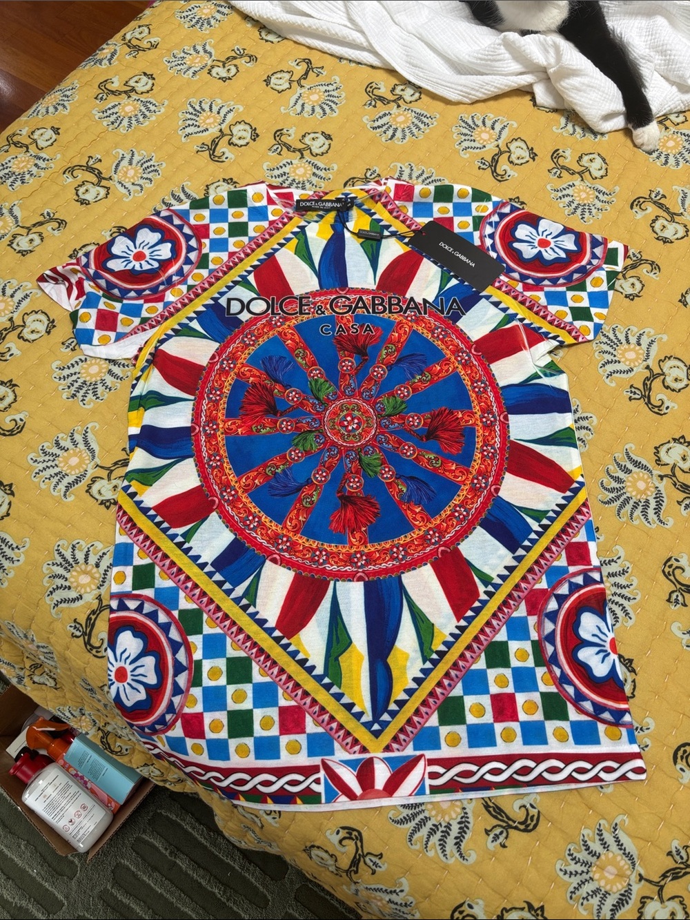 Dolce & Gabbana Multicolor Medallion Print Tee — Red, Blue, White, Green, Yellow